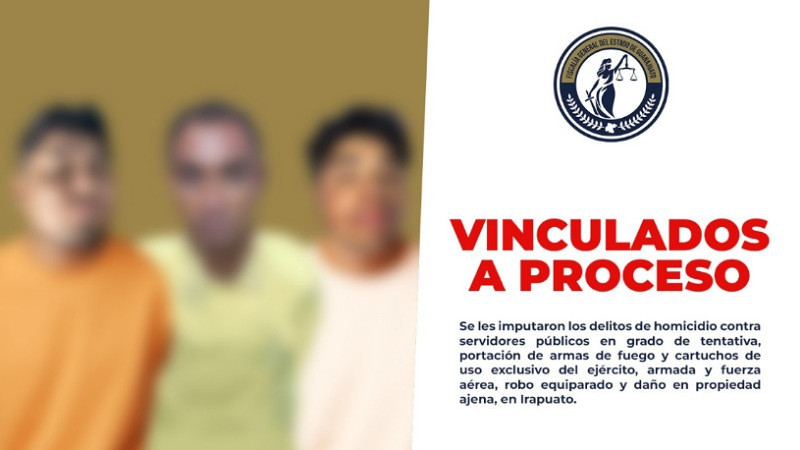 Pedro “N”, Aarón “N” y Rafael “N” procesados por intento de homicidio contra fuerzas de seguridad en Irapuato