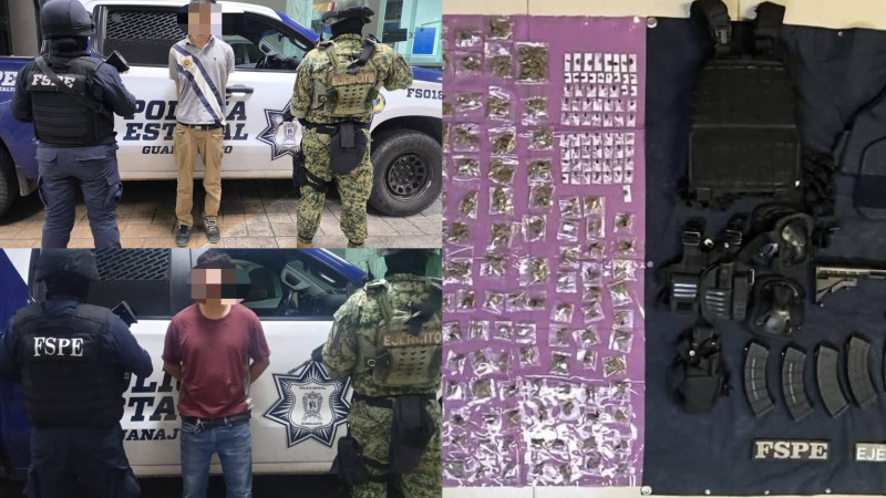 Operativo conjunto en Yuriria deja dos detenidos y decomiso de armas, estupefacientes y vehículos robados